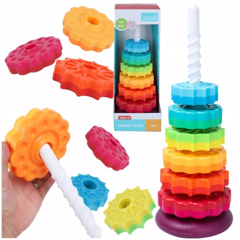 Luxma Tęczowa Wieża Piramida Montessori 6 Dysków Edukacyjna 40 cm