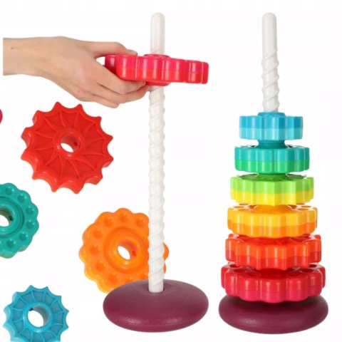Luxma Tęczowa Wieża Piramida Montessori 6 Dysków Edukacyjna 40 cm