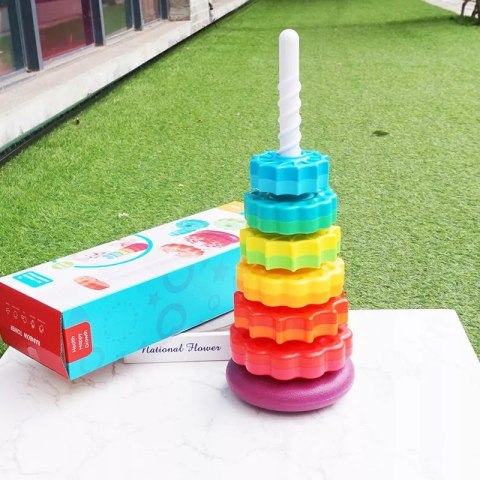 Luxma Tęczowa Wieża Piramida Montessori 6 Dysków Edukacyjna 40 cm