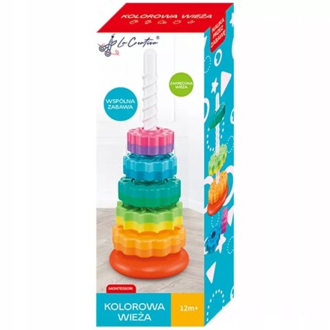 Luxma Tęczowa Wieża Piramida Montessori 6 Dysków Edukacyjna 40 cm