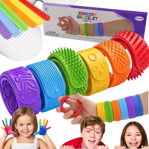 Luxma Komplet 6 kolorowych bransoletek sensorycznych antystresowych dla dzieci