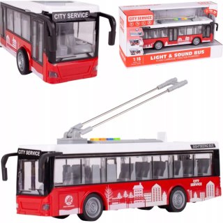 Luxma Duży czerwony trolejbus miejski otwierane drzwi dźwięki światła WY911A