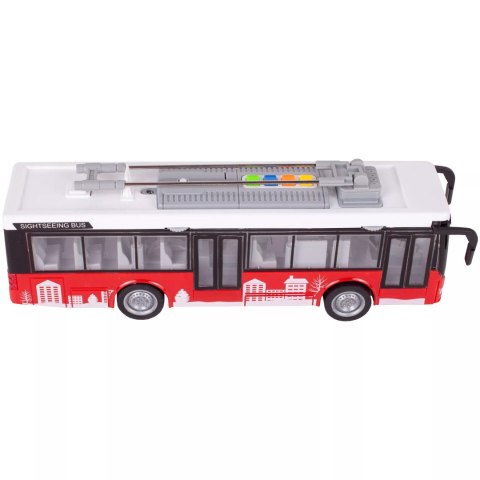 Luxma Duży czerwony trolejbus miejski otwierane drzwi dźwięki światła WY911A Luxma Duży czerwony trolejbus miejski otwierane drzwi dźwięki światła WY911A