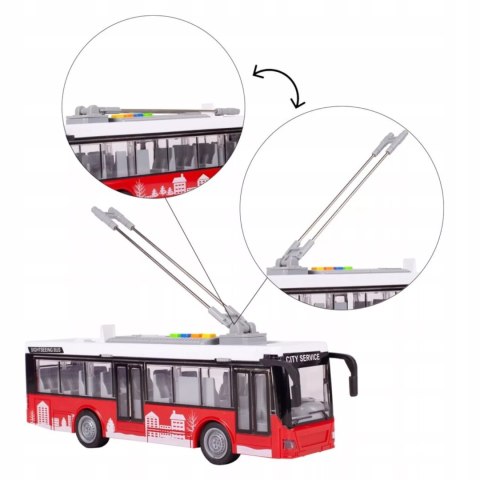 Luxma Duży czerwony trolejbus miejski otwierane drzwi dźwięki światła WY911A Luxma Duży czerwony trolejbus miejski otwierane drzwi dźwięki światła WY911A