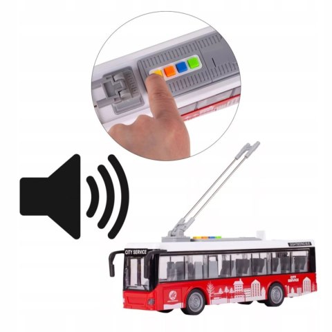 Luxma Duży czerwony trolejbus miejski otwierane drzwi dźwięki światła WY911A Luxma Duży czerwony trolejbus miejski otwierane drzwi dźwięki światła WY911A