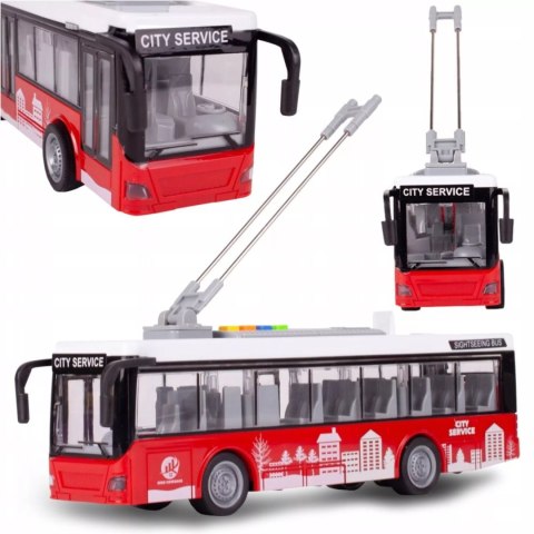 Luxma Duży czerwony trolejbus miejski otwierane drzwi dźwięki światła WY911A Luxma Duży czerwony trolejbus miejski otwierane drzwi dźwięki światła WY911A