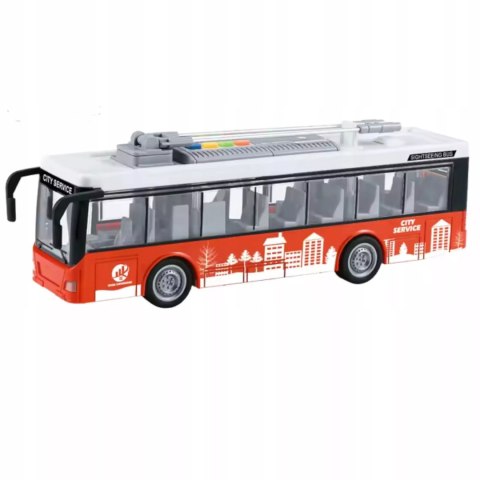 Luxma Duży czerwony trolejbus miejski otwierane drzwi dźwięki światła WY911A Luxma Duży czerwony trolejbus miejski otwierane drzwi dźwięki światła WY911A