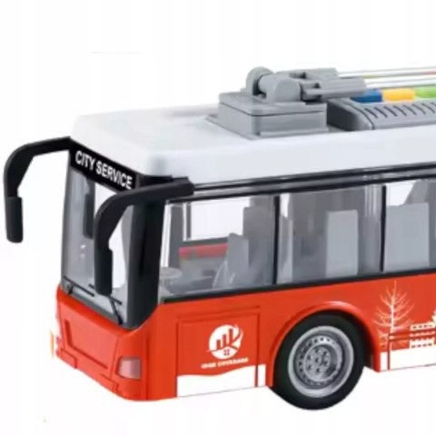 Luxma Duży czerwony trolejbus miejski otwierane drzwi dźwięki światła WY911A Luxma Duży czerwony trolejbus miejski otwierane drzwi dźwięki światła WY911A