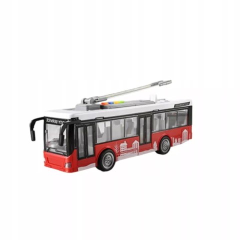 Luxma Duży czerwony trolejbus miejski otwierane drzwi dźwięki światła WY911A Luxma Duży czerwony trolejbus miejski otwierane drzwi dźwięki światła WY911A