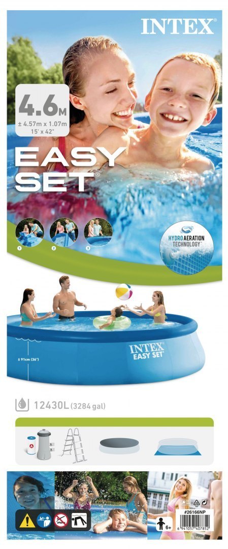 Zestaw basenowy Intex | Easy Set z pompą filtrującą, drabinką zabezpieczającą, ściereczką do podłoża, pokrywą | Niebieski Zestaw basenowy Intex | Easy Set z pompą filtrującą, drabinką zabezpieczającą, ściereczką do podłoża, pokrywą | Niebieski
