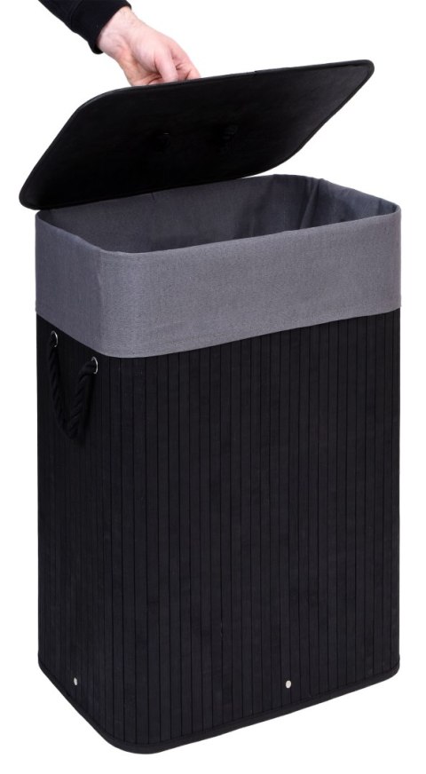 Kosz na pranie bambusowy z pokrywą 80L czarno-szary Kosz na pranie bambusowy z pokrywą 80L czarno-szary