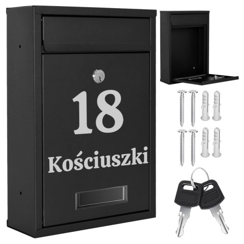 Skrzynka pocztowa na listy Gustav czarna z napisami Skrzynka pocztowa na listy Gustav czarna z napisami