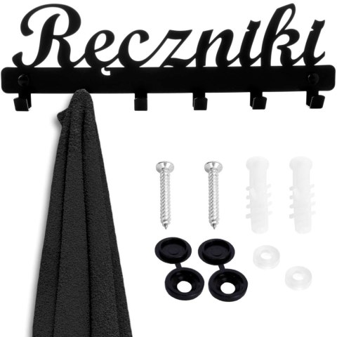 Wieszak ścienny z napisem Ręczniki czarny Wieszak ścienny z napisem Ręczniki czarny
