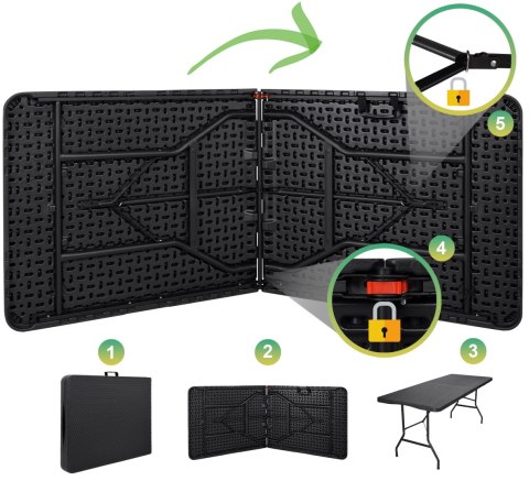 Stół cateringowy RATTAN składany w walizkę - 180 cm czarny Stół cateringowy RATTAN składany w walizkę - 180 cm czarny