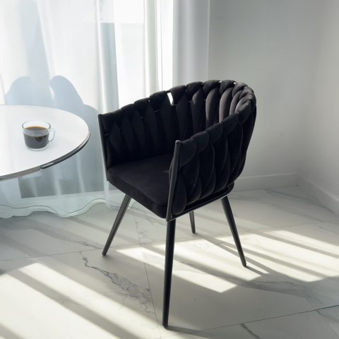 Krzesło welurowe plecione ASTON VELVET czarne Krzesło welurowe plecione ASTON VELVET czarne