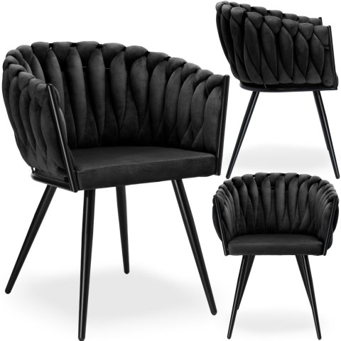Krzesło welurowe plecione ASTON VELVET czarne Krzesło welurowe plecione ASTON VELVET czarne