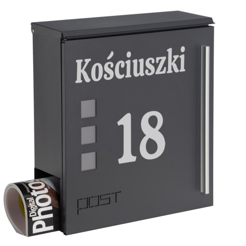 Skrzynka pocztowa na listy Miluz antracyt z napisami Skrzynka pocztowa na listy Miluz antracyt z napisami