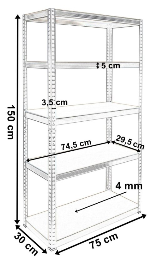 Regał magazynowy 5 poziomów 625 kg 150 x 75 x 30 cm Regał magazynowy 5 poziomów 625 kg 150 x 75 x 30 cm