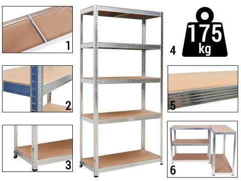 Regał magazynowy 5 poziomów 875 kg 180 x 90 x 40 cm Regał magazynowy 5 poziomów 875 kg 180 x 90 x 40 cm