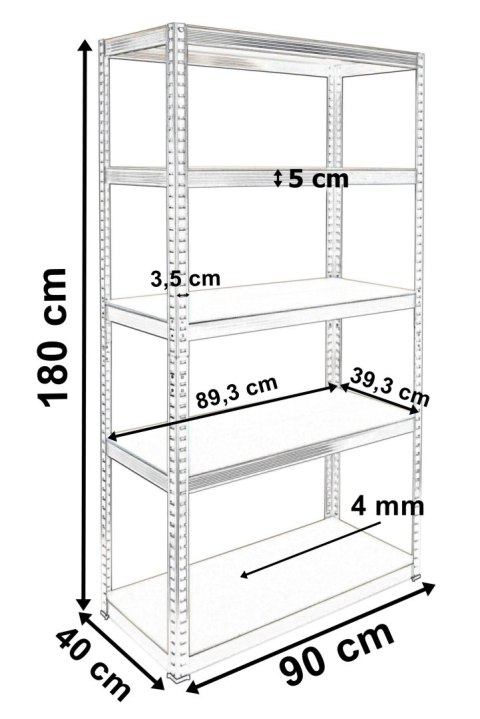 Regał magazynowy 5 poziomów czarny 875 kg 180 x 90 x 40 cm Regał magazynowy 5 poziomów czarny 875 kg 180 x 90 x 40 cm