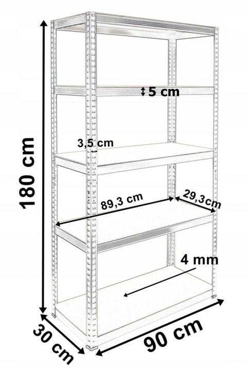 Regał magazynowy Conor czarny 875 kg 180 x 90 x 30 cm Regał magazynowy Conor czarny 875 kg 180 x 90 x 30 cm