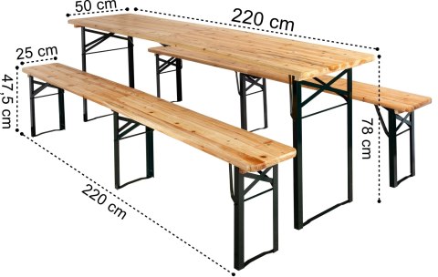 Zestaw stalowo-drewniany LAGER: stół + 2 ławki 220 cm Zestaw stalowo-drewniany LAGER: stół + 2 ławki 220 cm