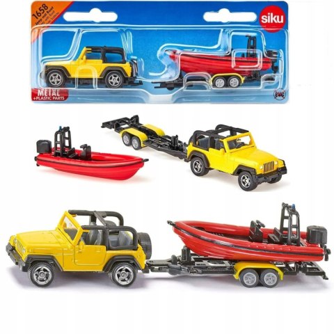 Siku Siku Jeep samochód z łodzią na naczepie model metal S1658 Siku Siku Jeep samochód z łodzią na naczepie model metal S1658