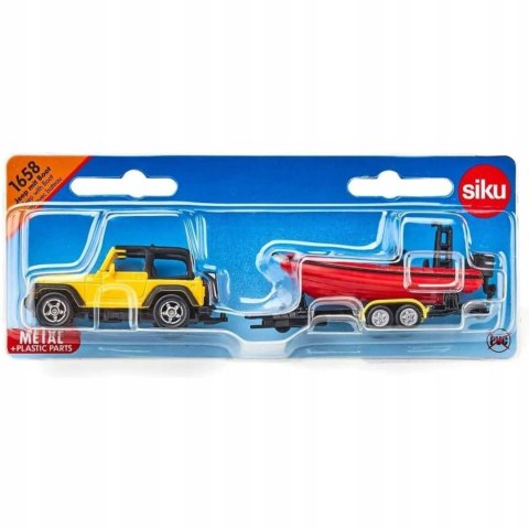 Siku Siku Jeep samochód z łodzią na naczepie model metal S1658 Siku Siku Jeep samochód z łodzią na naczepie model metal S1658