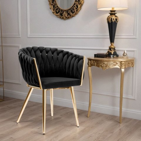 Krzesło welurowe plecione COFTON Gold VELVET Czarny Krzesło welurowe plecione COFTON Gold VELVET Czarny