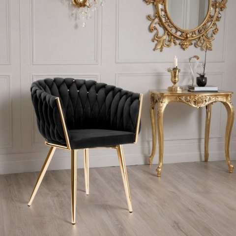 Krzesło welurowe plecione COFTON Gold VELVET Czarny Krzesło welurowe plecione COFTON Gold VELVET Czarny