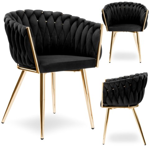 Krzesło welurowe plecione COFTON Gold VELVET Czarny Krzesło welurowe plecione COFTON Gold VELVET Czarny