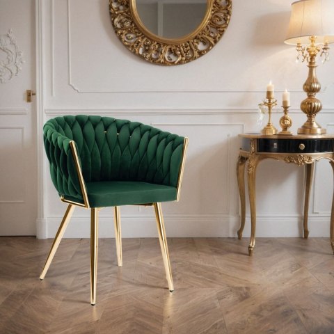 Krzesło welurowe plecione COFTON gold VELVET ciemnozielony Krzesło welurowe plecione COFTON gold VELVET ciemnozielony