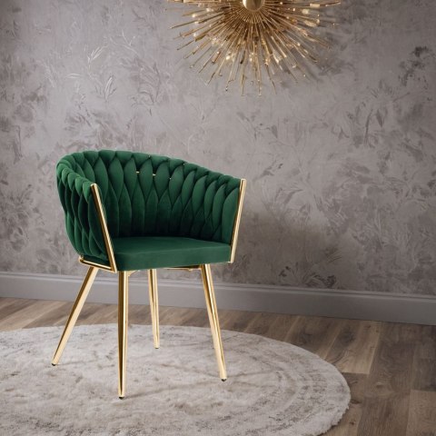 Krzesło welurowe plecione COFTON gold VELVET ciemnozielony Krzesło welurowe plecione COFTON gold VELVET ciemnozielony