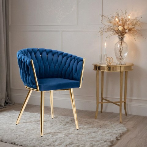 Krzesło welurowe plecione COFTON gold VELVET granatowy Krzesło welurowe plecione COFTON gold VELVET granatowy