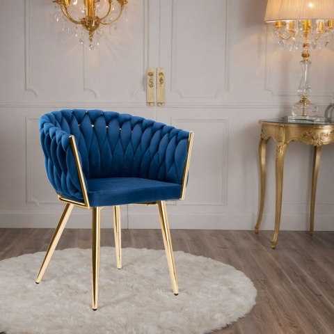 Krzesło welurowe plecione COFTON gold VELVET granatowy Krzesło welurowe plecione COFTON gold VELVET granatowy