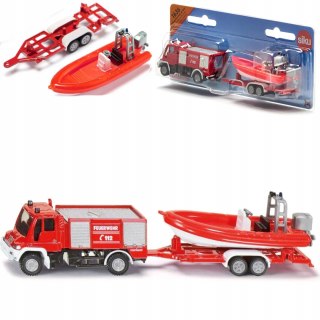 Siku Siku Straż pożarna Unimog z łodzią model metal S1636