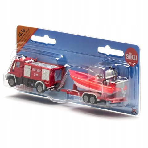 Siku Siku Straż pożarna Unimog z łodzią model metal S1636 Siku Siku Straż pożarna Unimog z łodzią model metal S1636