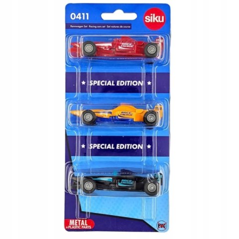 Siku Zestaw 3 samochodów wyścigowych formuła model metal S0411 Siku Zestaw 3 samochodów wyścigowych formuła model metal S0411