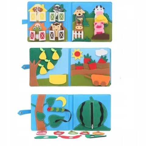 Książeczka filcowa odczepiane elementy tablica 3D domek farma JP-1001 Książeczka filcowa odczepiane elementy tablica 3D domek farma JP-1001