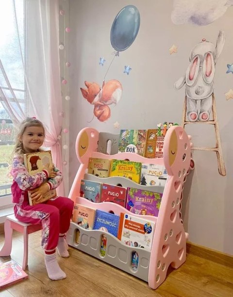 Luxma REGAŁ MONTESSORI NA KSIĄŻKI PÓŁKA SZAFKA ORGANIZER POKÓJ DZIECIĘCY ŻYRAFKA RÓŻOWY Z33R