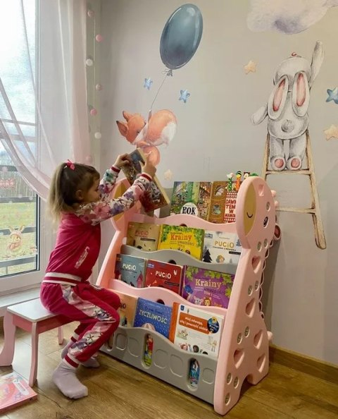 Luxma REGAŁ MONTESSORI NA KSIĄŻKI PÓŁKA SZAFKA ORGANIZER POKÓJ DZIECIĘCY ŻYRAFKA RÓŻOWY Z33R