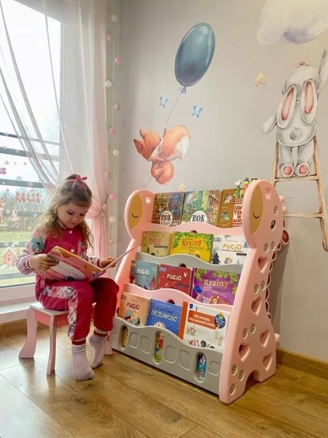Luxma REGAŁ MONTESSORI NA KSIĄŻKI PÓŁKA SZAFKA ORGANIZER POKÓJ DZIECIĘCY ŻYRAFKA RÓŻOWY Z33R