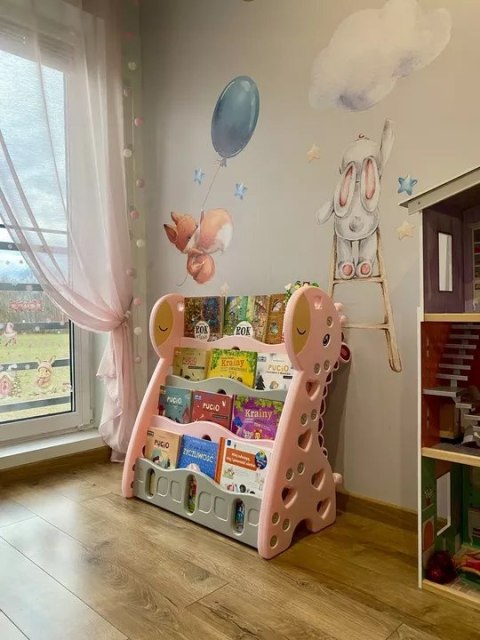 Luxma REGAŁ MONTESSORI NA KSIĄŻKI PÓŁKA SZAFKA ORGANIZER POKÓJ DZIECIĘCY ŻYRAFKA RÓŻOWY Z33R