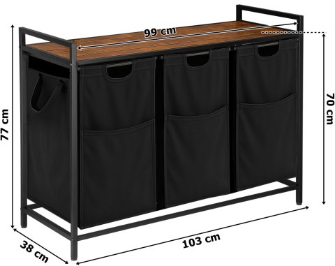 Regał na pranie z 3 koszami czarny ARTUS 2 GATUNEK
