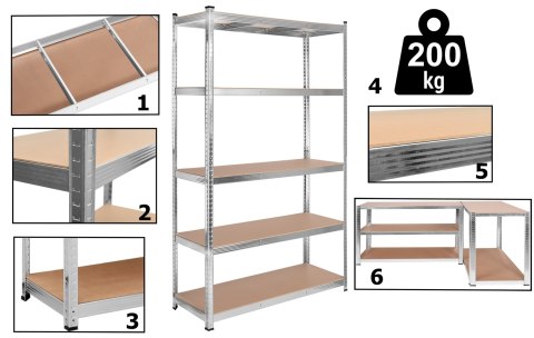 Regał stalowy magazynowy 200kg 5 poziomów 205x120x45 cm ocynkowany Regał stalowy magazynowy 200kg 5 poziomów 205x120x45 cm ocynkowany