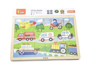 Viga Viga 51462 Puzzle na podkładce 24 elementy - pojazdy w mieście