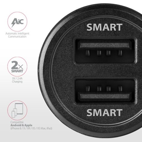 AXAGON Dual car charger, 24W | PWC-5V5 AXAGON Dual car charger, 24W | PWC-5V5