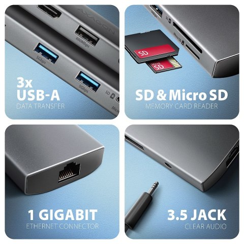 AXAGON Multi port USB-C 5Gbps hub | HMC-8HLSA AXAGON Multi port USB-C 5Gbps hub | HMC-8HLSA
