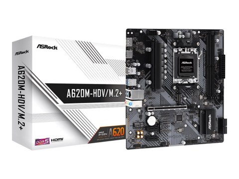 ASRock A620M-HDV/M.2+ | Processor family AMD | Processor socket AM5 | DDR5 | Supported hard disk drive interfaces SATA, M.2 | Nu ASRock A620M-HDV/M.2+ | Processor family AMD | Processor socket AM5 | DDR5 | Supported hard disk drive interfaces SATA, M.2 | Nu