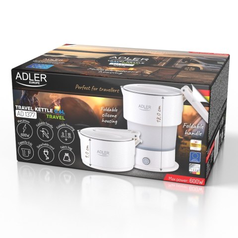 Adler Silicon Travel Kettle | AD 1377 | Travel Kettle | 600 W | 0.6 L | Silicon | White Adler Silicon Travel Kettle | AD 1377 | Travel Kettle | 600 W | 0.6 L | Silicon | White